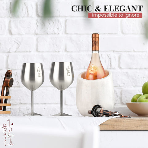Side view highlights marble texture and compact silhouette for stylish table use.