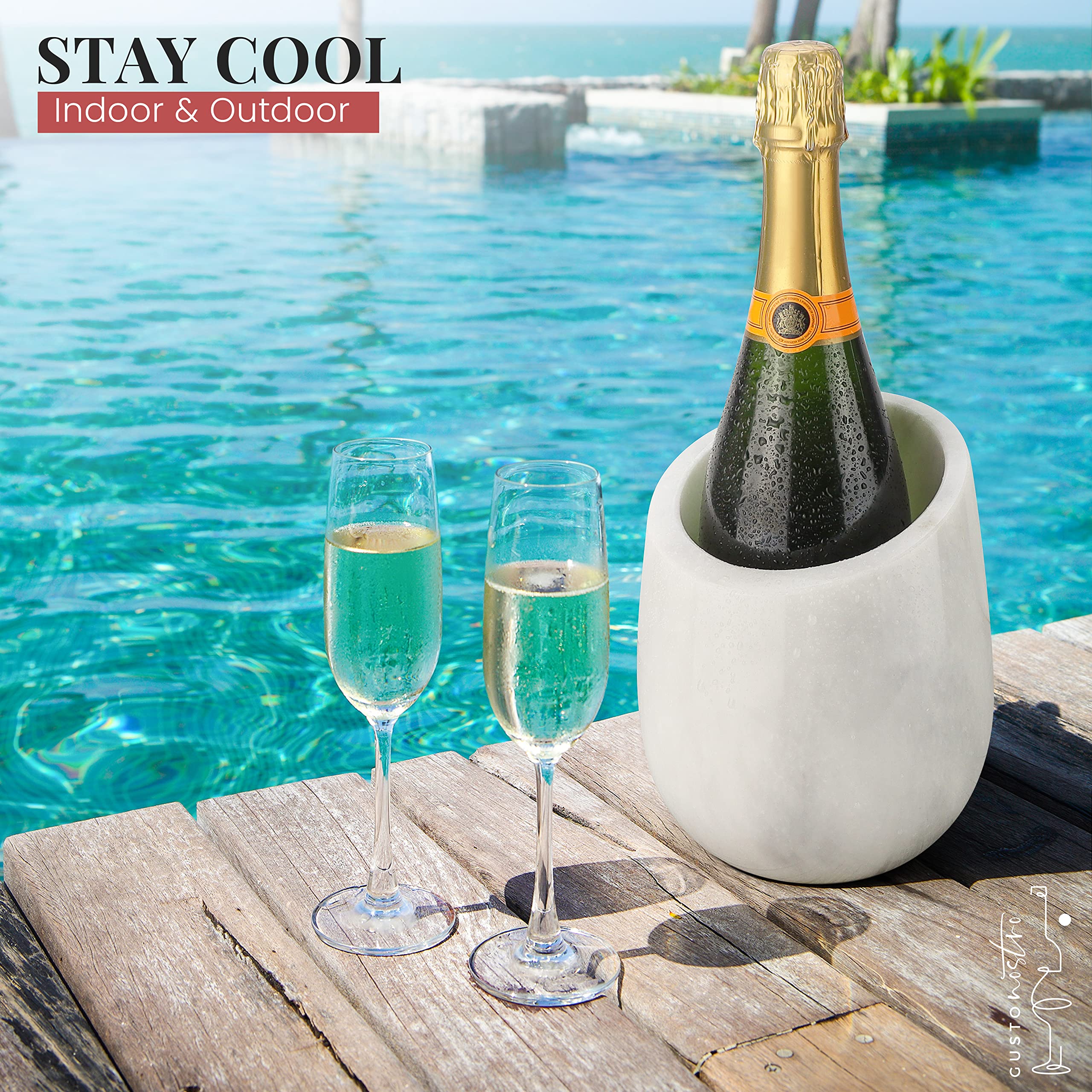 Table decor ready marble chiller enhances kitchen or bar cart aesthetics.