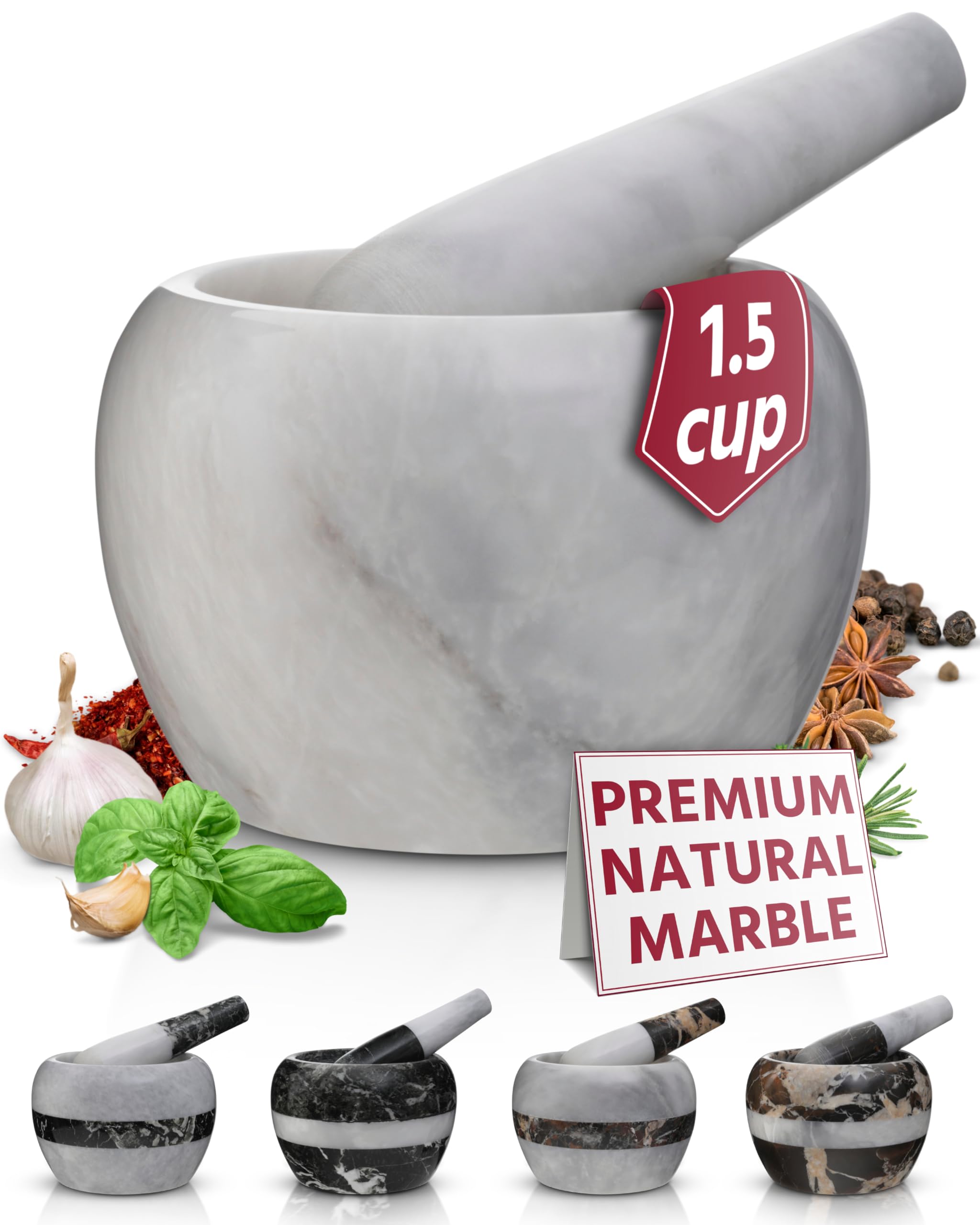 Gusto Nostro marble mortar and pestle in 4-inch size for herbs and spices