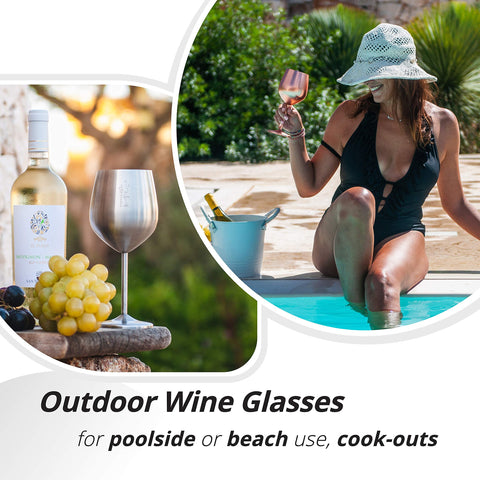 Gusto Nostro stemmed wine glass with modern design adds elegance to outdoor events.
