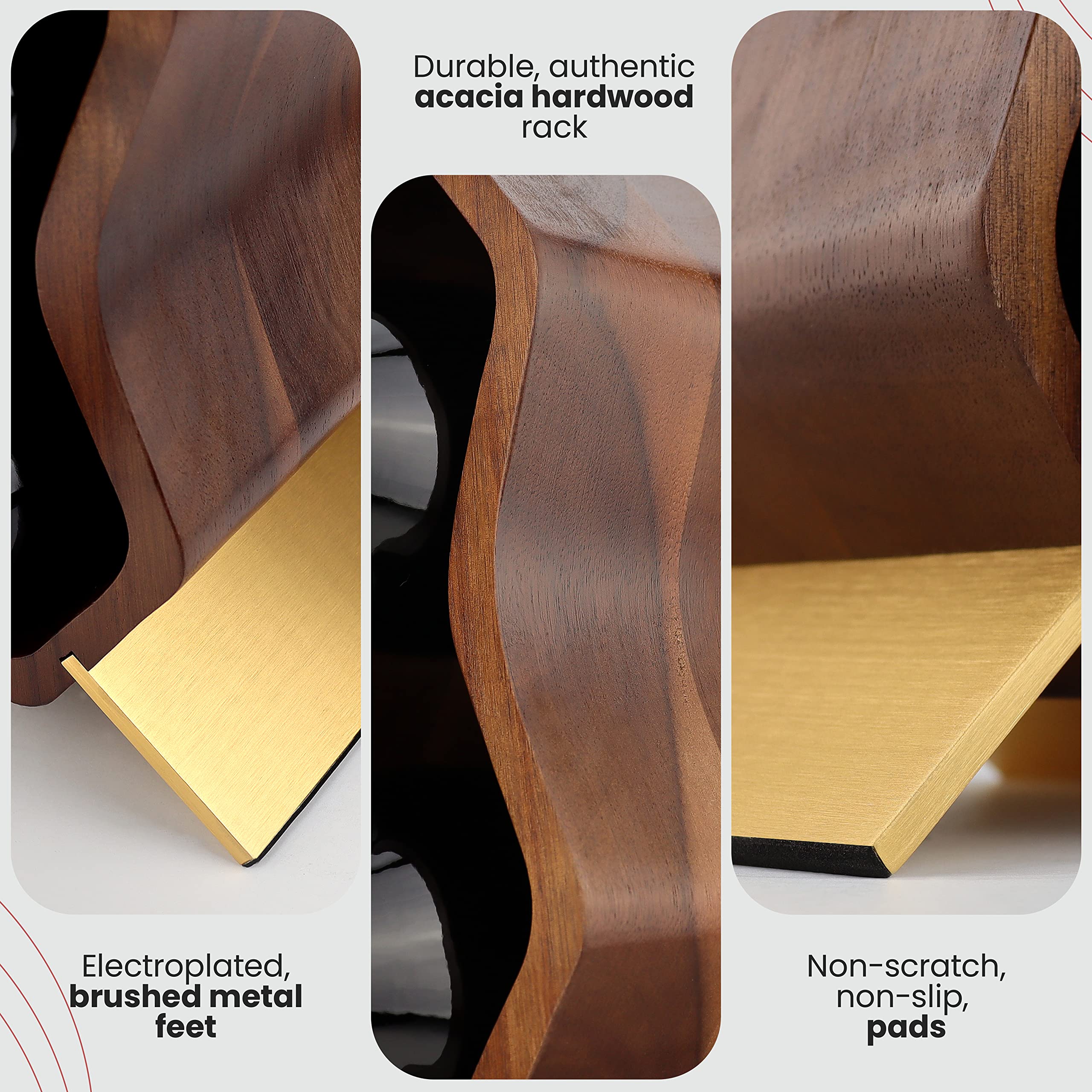 Gusto Nostro supports vertical or horizontal wine storage.