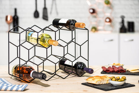 Gusto Nostro 3-tier display showcases wine bottles in a compact tabletop rack.