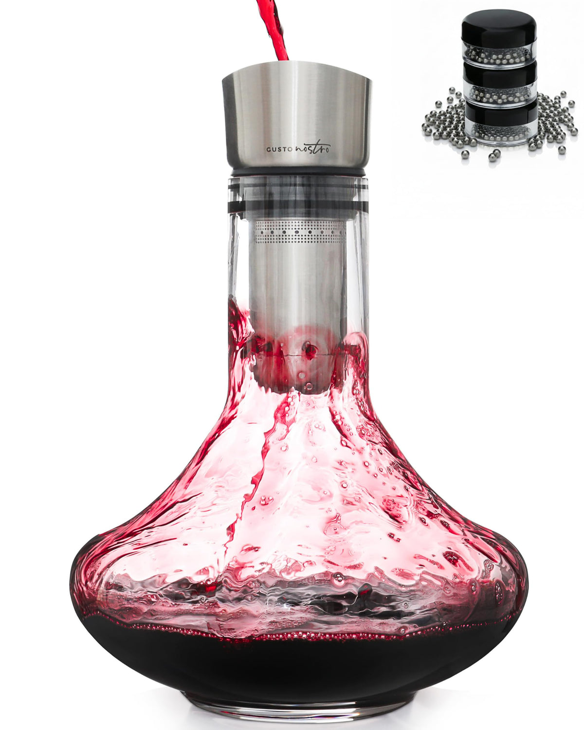 Gusto Nostro crystal decanter with aerator pourer for enhanced aroma and smoother red wine service