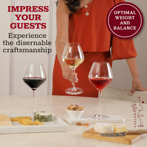 Gusto Nostro hand-blown wine glasses offer a luxurious tasting feel.