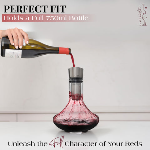 Gusto Nostro hand-blown crystal carafe showcases color and clarity during pours