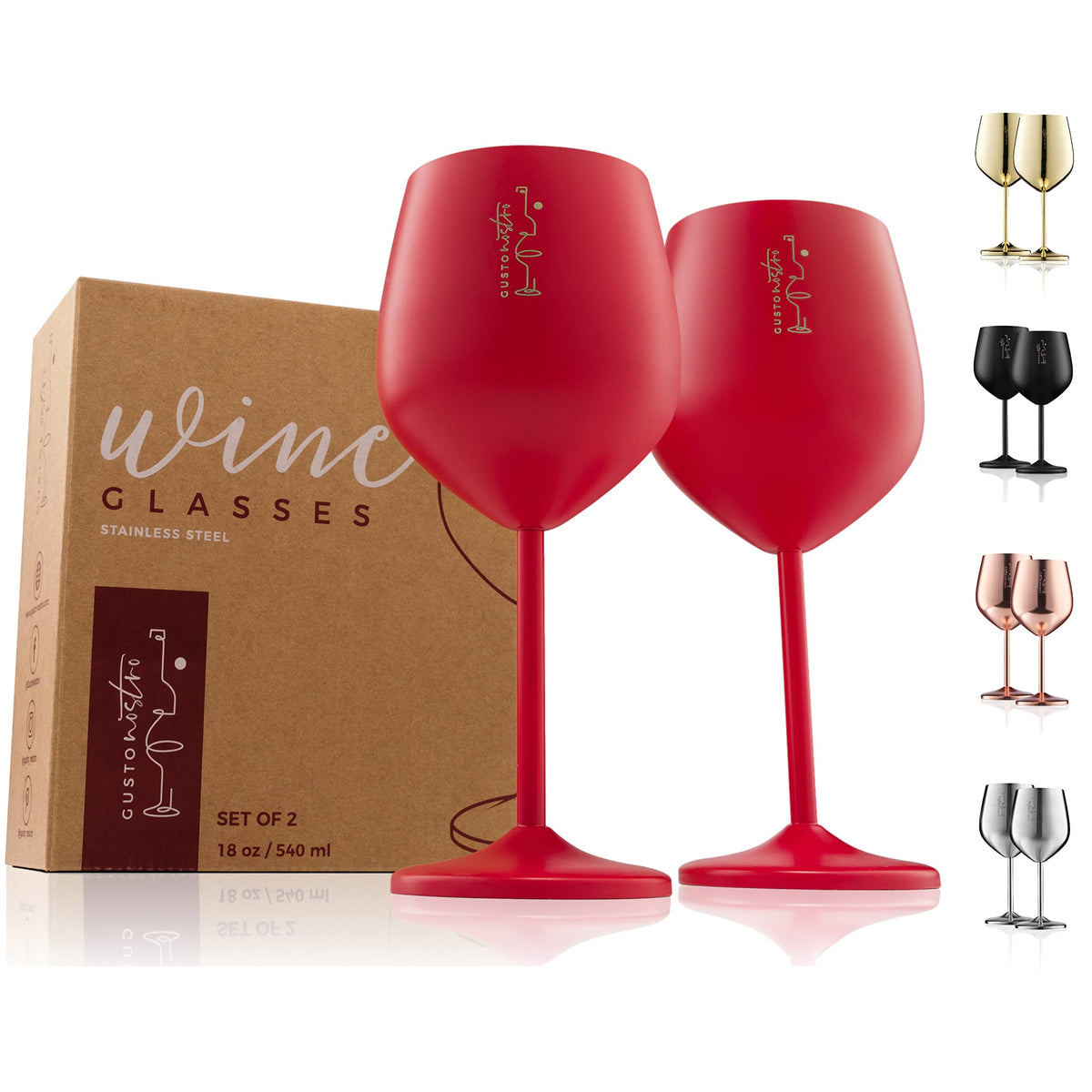 Gusto Nostro stainless steel wine glass 18oz bowl for outdoor sipping without spills.