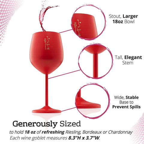 Gusto Nostro stainless steel wine glass 18oz capacity enhances aroma and bouquet.