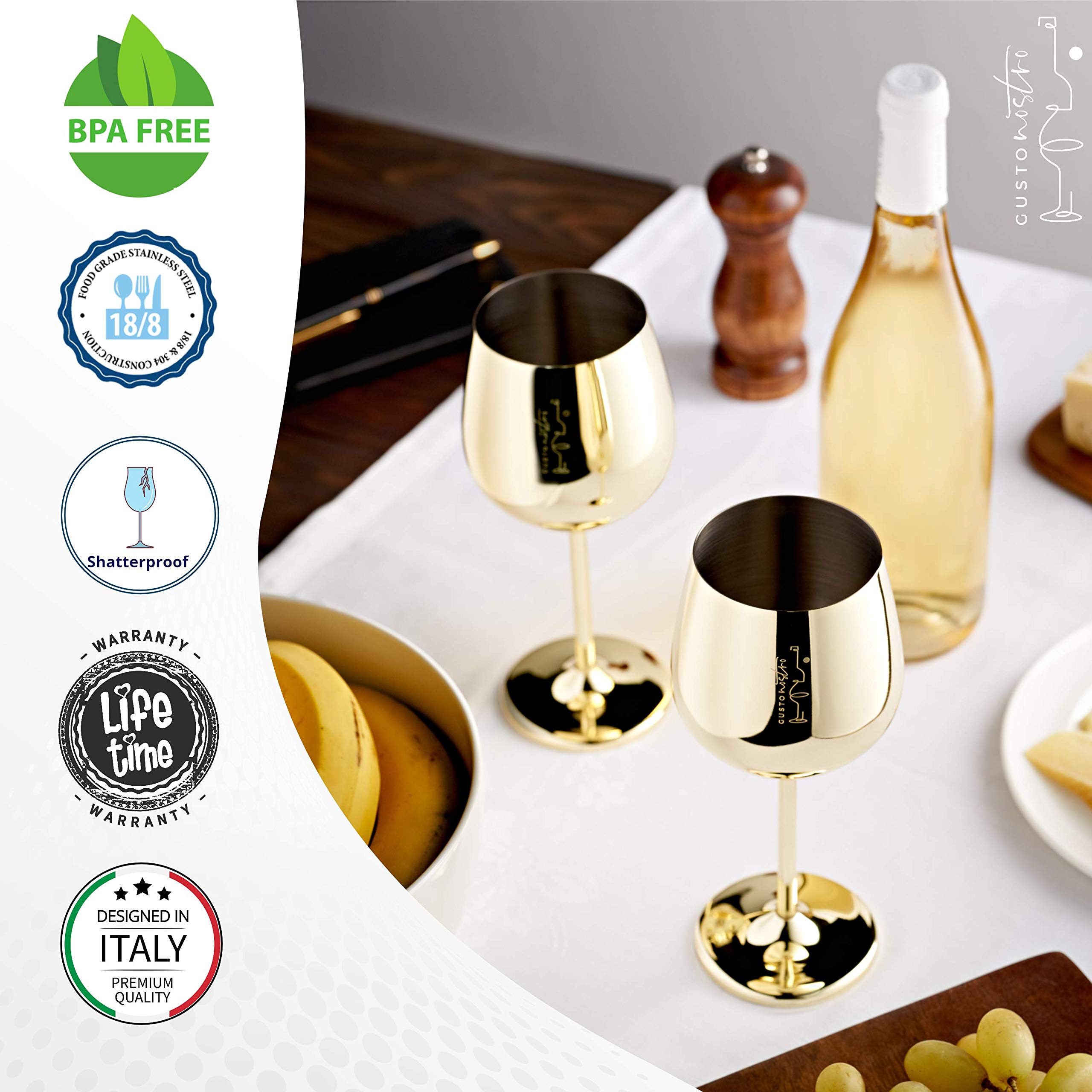 Gusto Nostro travel wine glass 18oz unbreakable, ideal for trips.