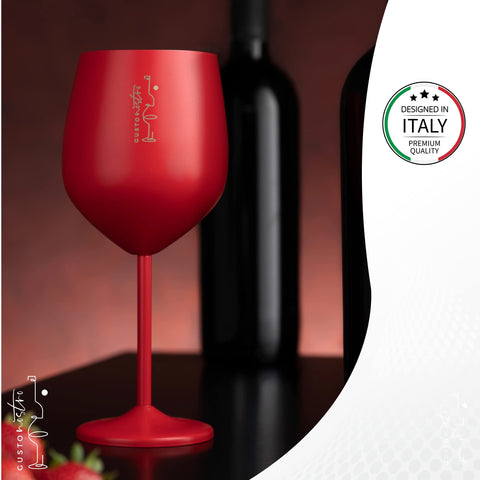 Gusto Nostro stainless steel wine glass poolside-ready for beverages by the water.
