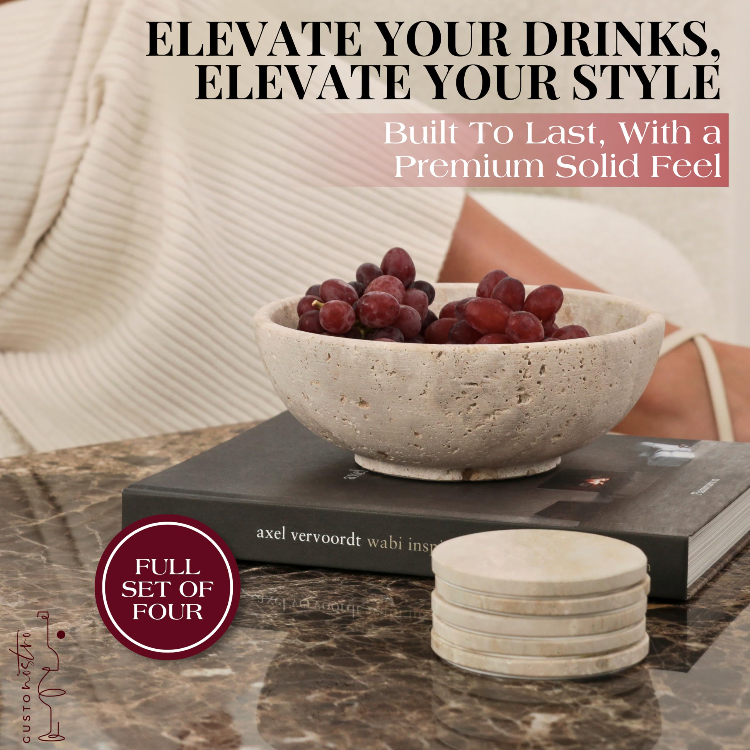 Gusto Nostro anti-slip backing keeps drinks steady on any surface.