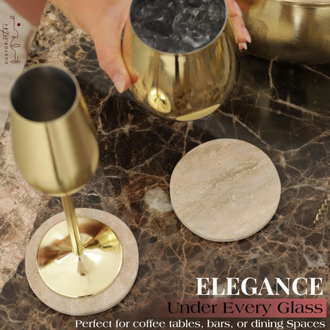 Gusto Nostro travertine coasters are easy to wipe clean after use.