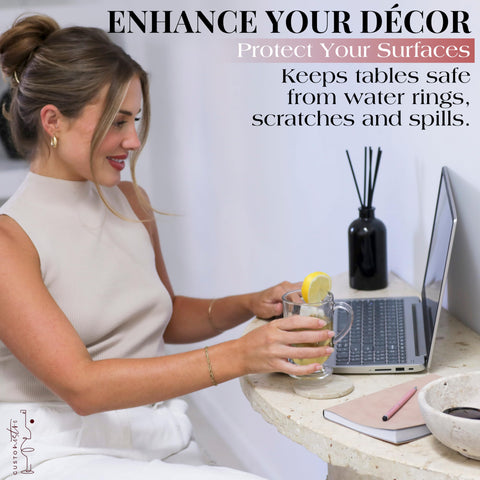 Set of four adds a coordinated timeless touch to kitchen or coffee table.