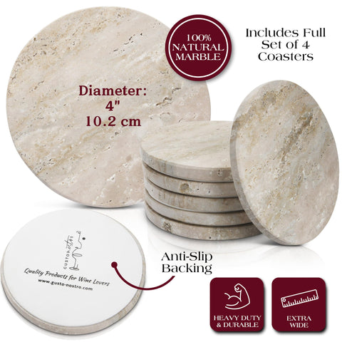 Natural travertine texture enhances décor while protecting surfaces from moisture.
