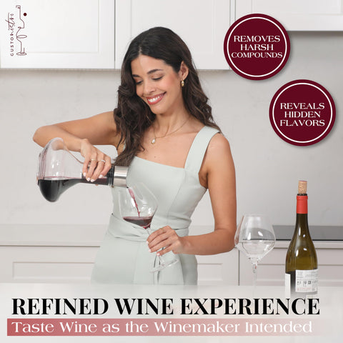 Gusto Nostro wide-base red wine decanter promotes ample surface exposure for richer aromas