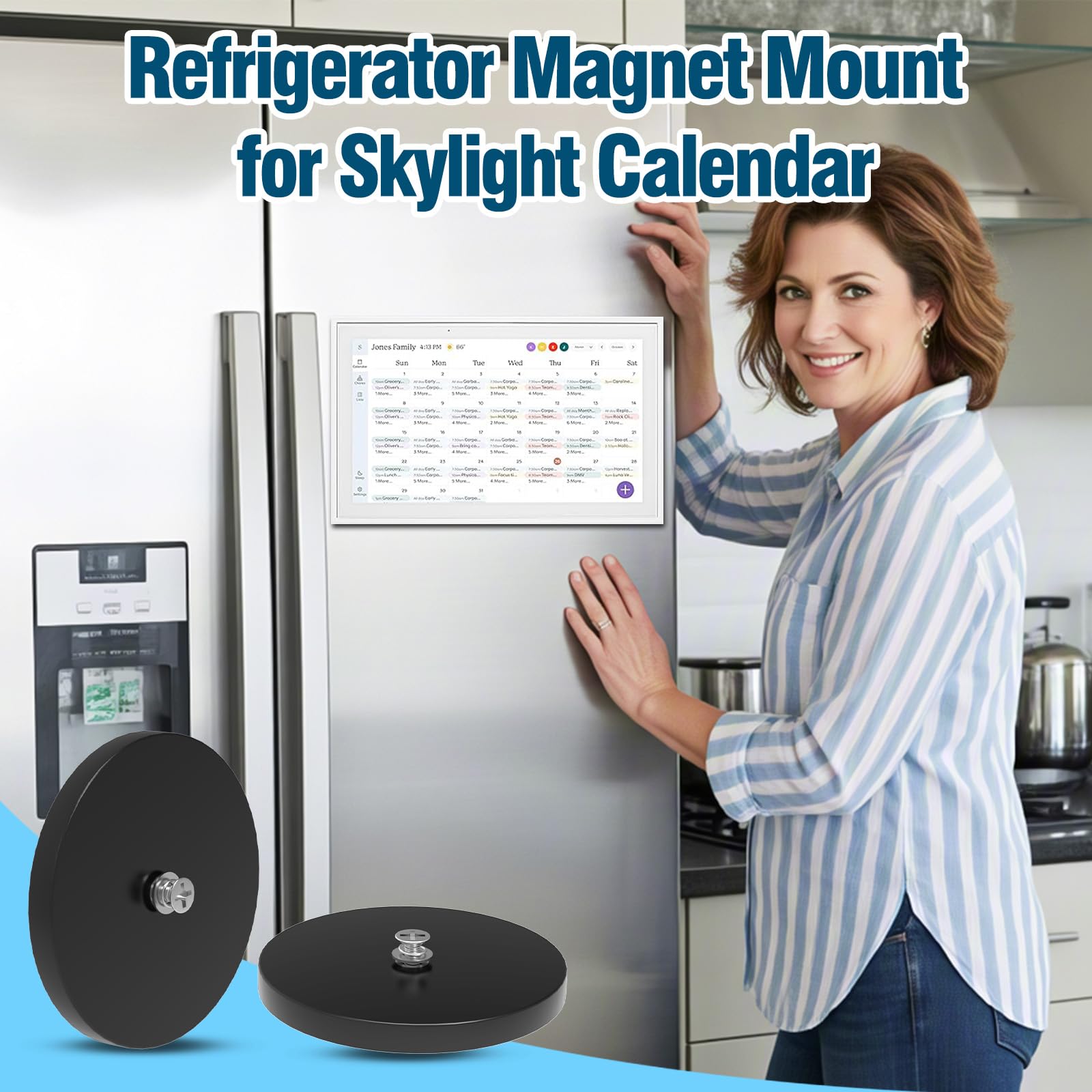 GUSUCIN magnet mount on fridge shows convenient calendar placement.