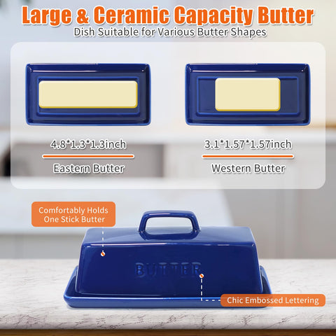 Gute butter dish handle provides easy access to butter on the counter