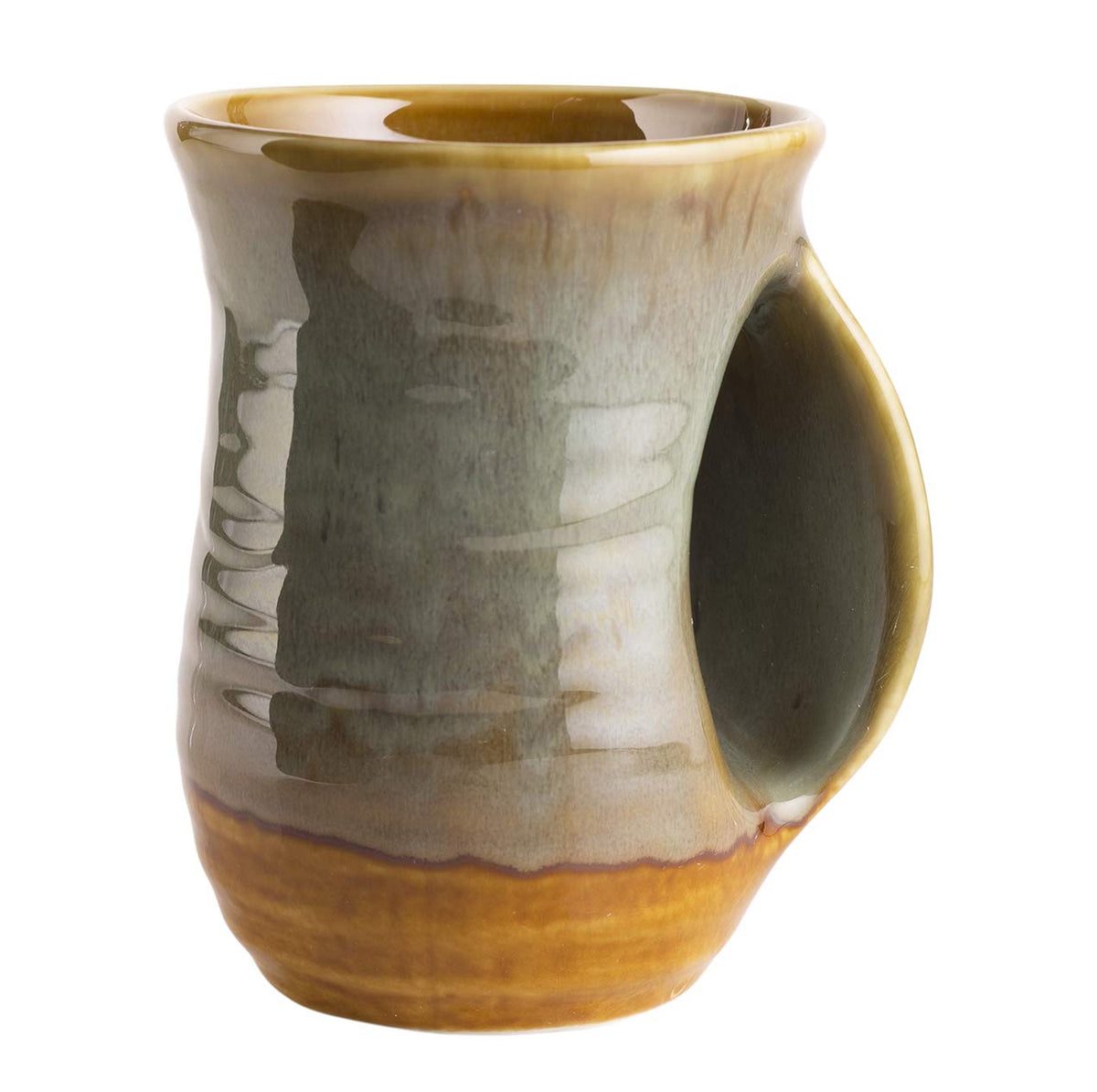 GUTE hand warmer mug in desert green finish warms the hand with stylish ceramic design.