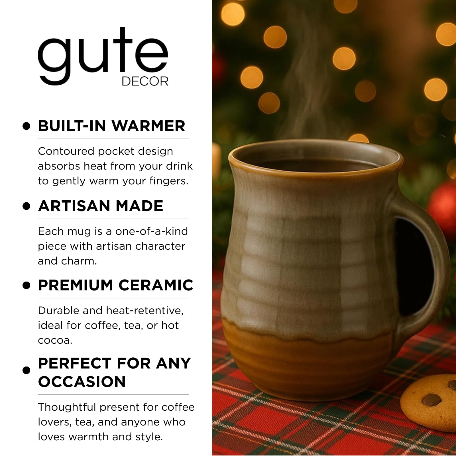 GUTE ceramic handwarmer mug suits porch chats and campfire moments.