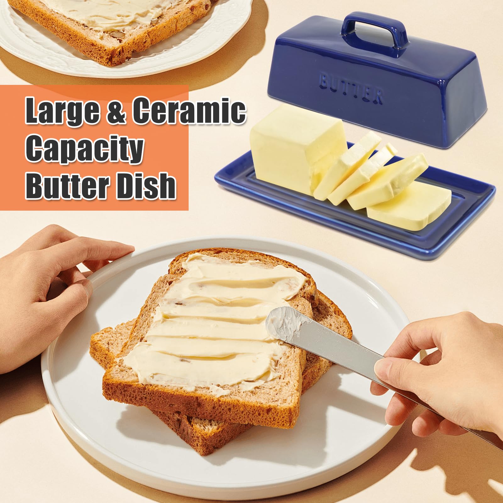 Gute navy butter dish microwave-safe for softening butter when needed