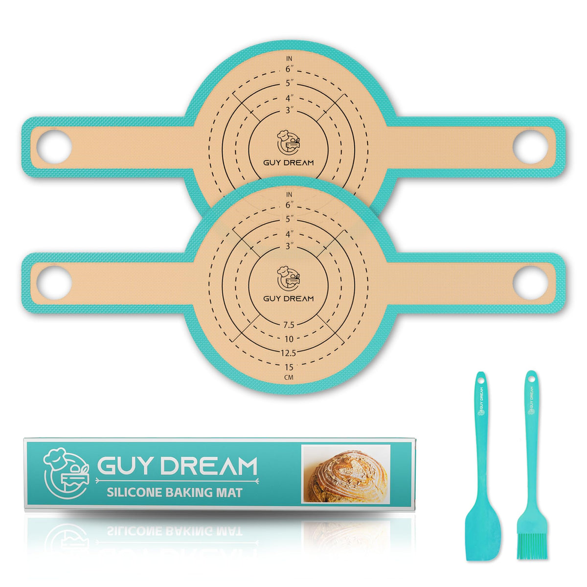 GUY.DRE.MAT Bread Sling with teal handles for easy, controlled lifting of dough