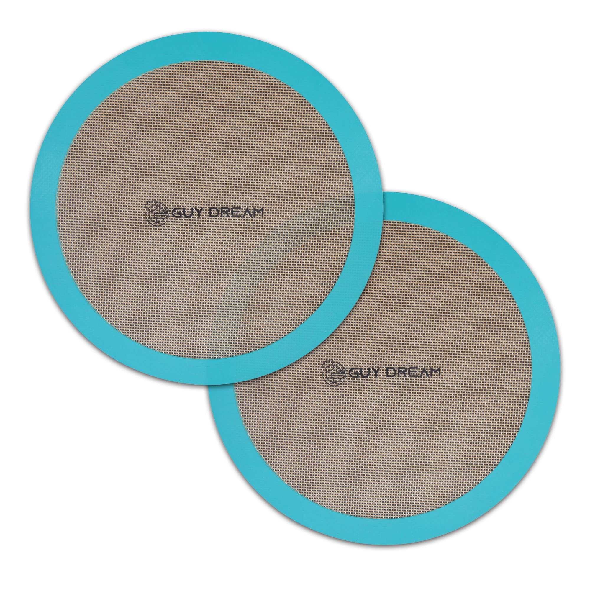 GUYDREMAT 12-inch round mats demonstrate easy non-stick release for pizza and pastries.