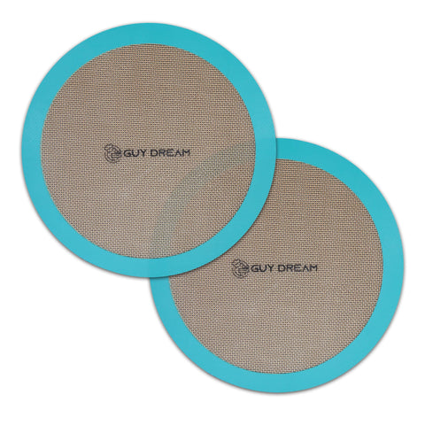 GUYDREMAT 12-inch round mats demonstrate easy non-stick release for pizza and pastries.