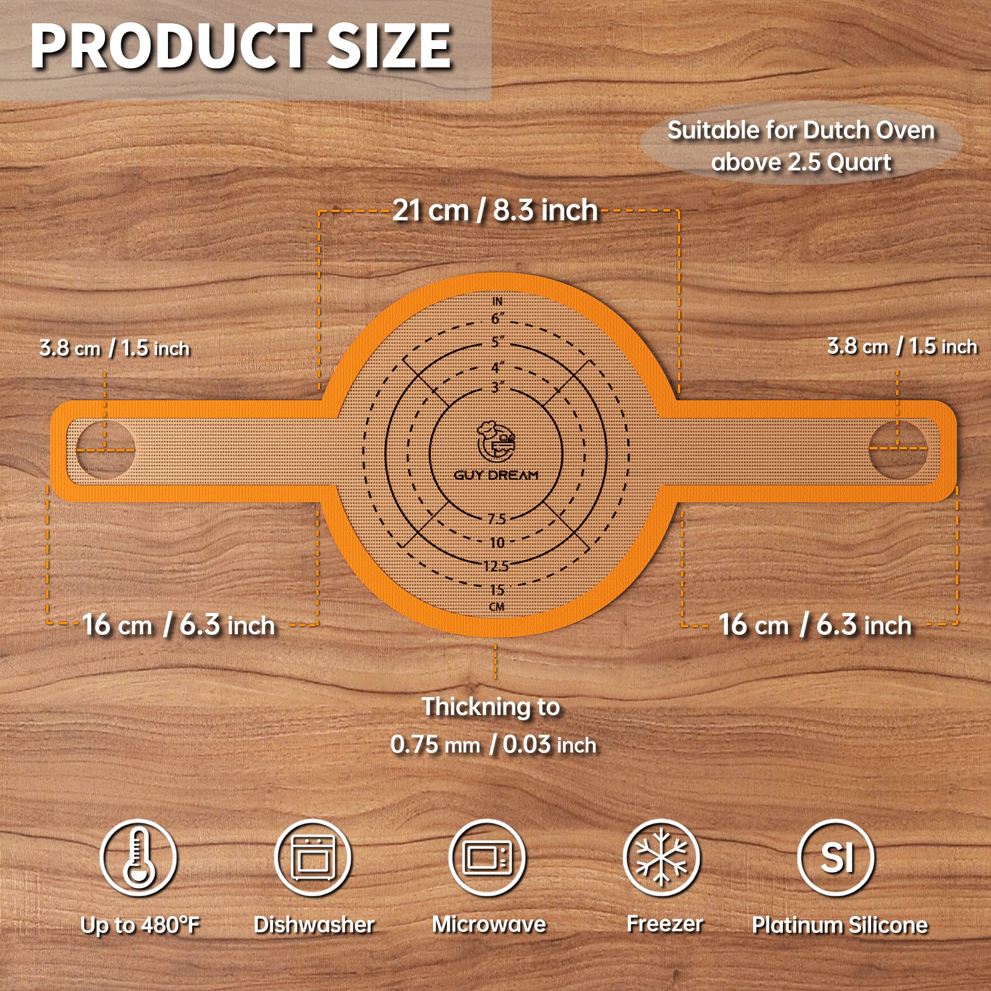 GUY.DRE.MAT orange sling with reinforced handles supports safe lifting of hot loaves.