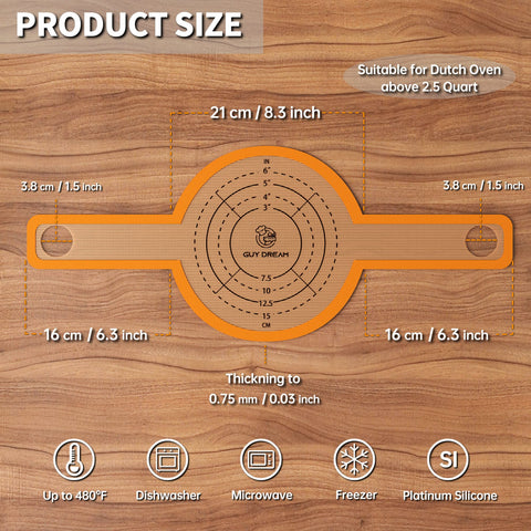 GUY.DRE.MAT orange sling with reinforced handles supports safe lifting of hot loaves.
