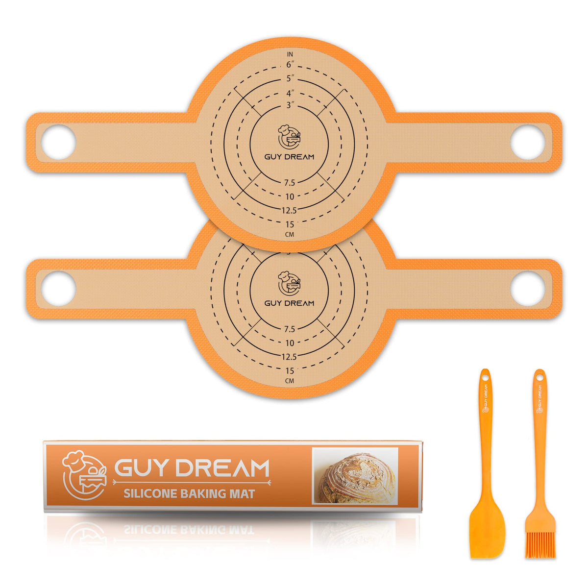 GUY.DRE.MAT bread sling in orange enhances precise dough placement for 8–9 inch baskets.