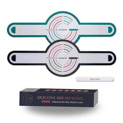 GUY.DRE.MAT silicone bread sling in action, heat resistant up to 525°F for Dutch ovens.