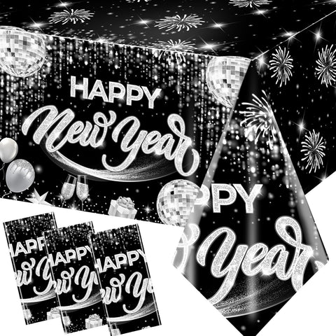 Guzbewu Happy New Year 3pc table cloths cover rectangles to protect surfaces from spills.