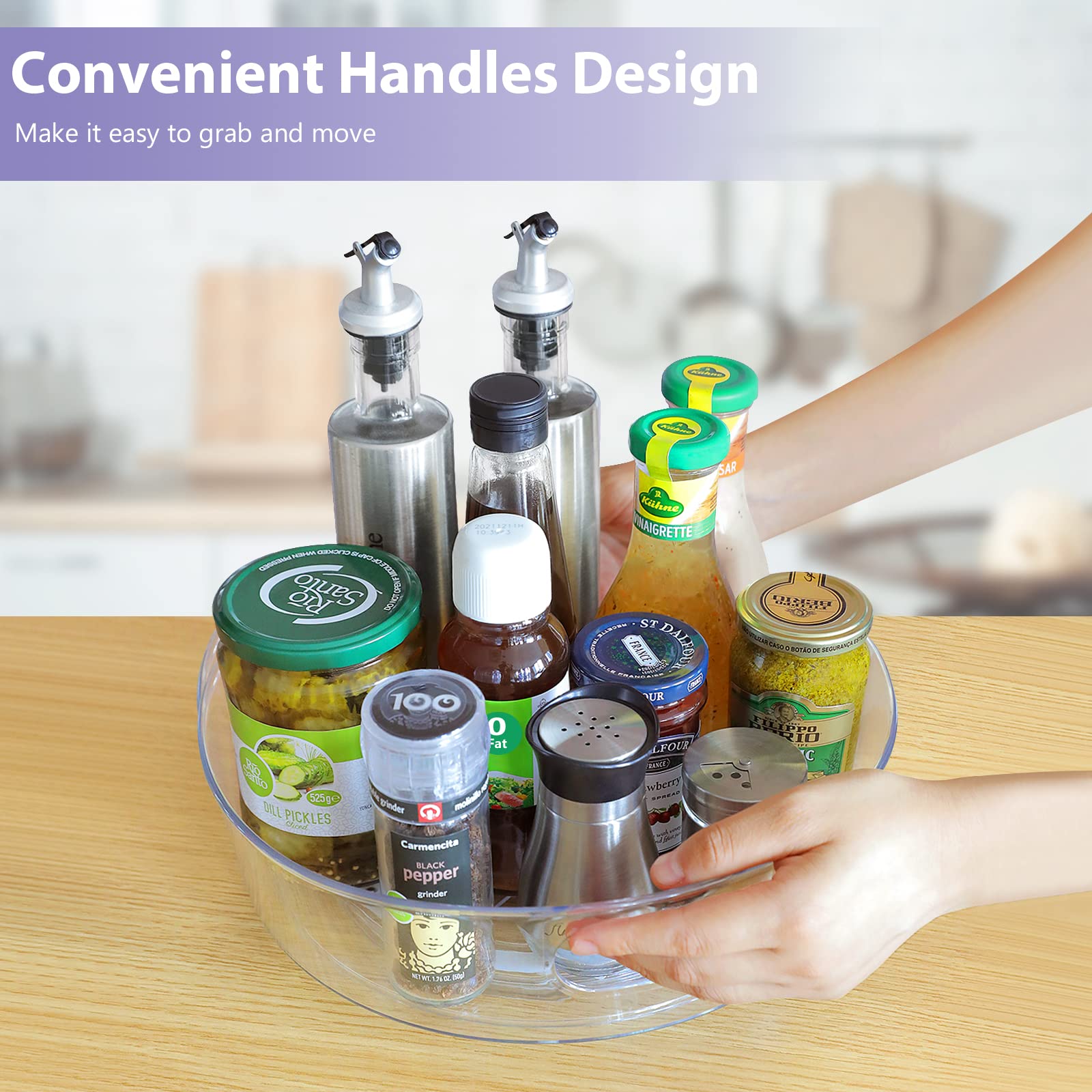 Guzon Lazy Susan 4-pack clear side for quick item visibility in pantry.