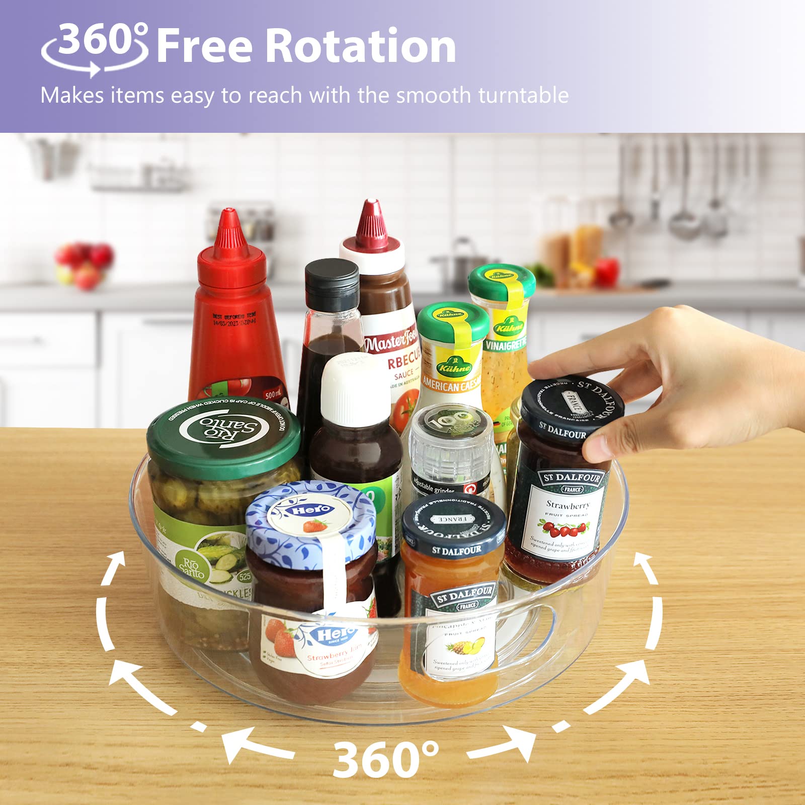 Guzon Lazy Susan 4-pack handles visible for portable pantry access.