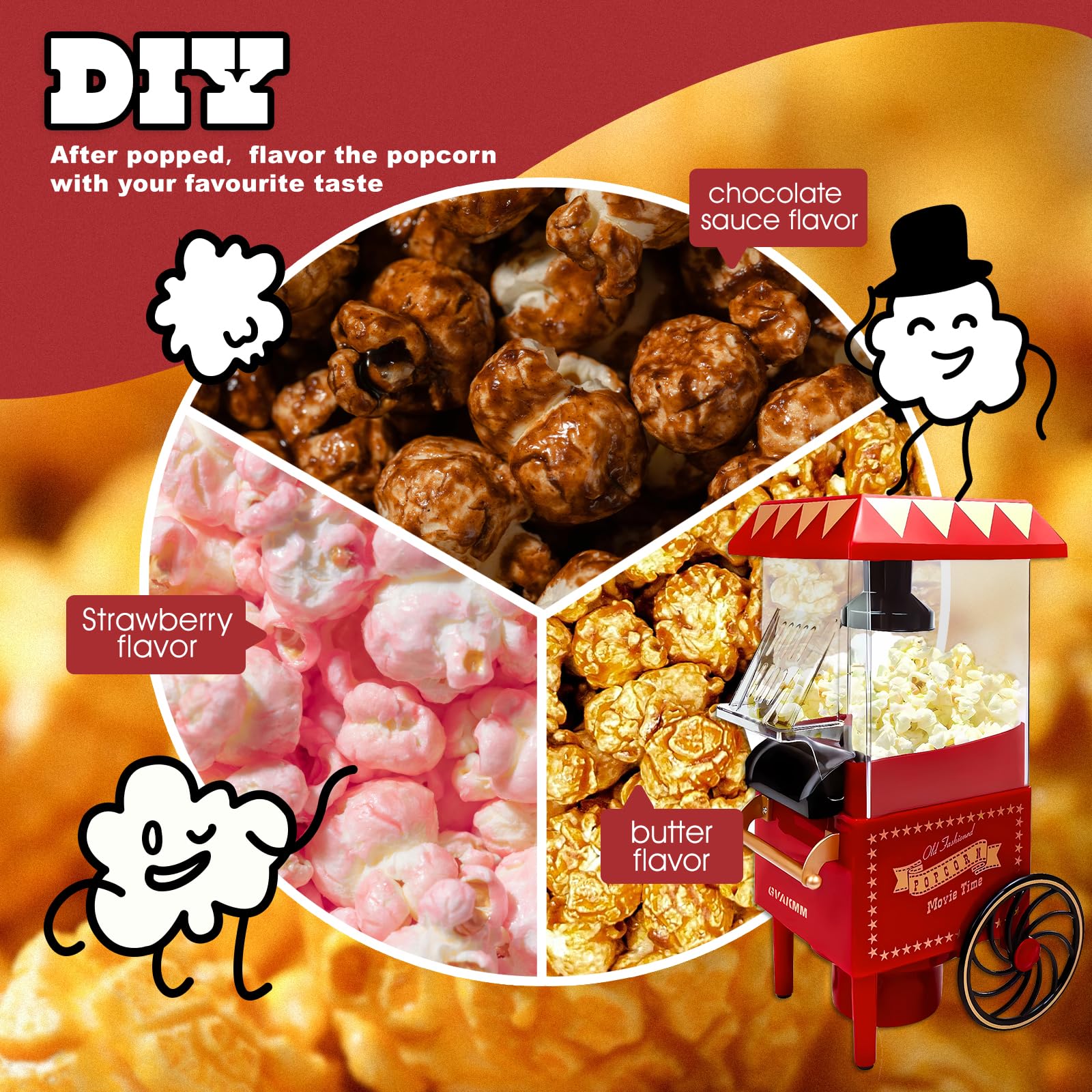 GVAKMM popcorn shaker included for flavorful after-popping seasoning.