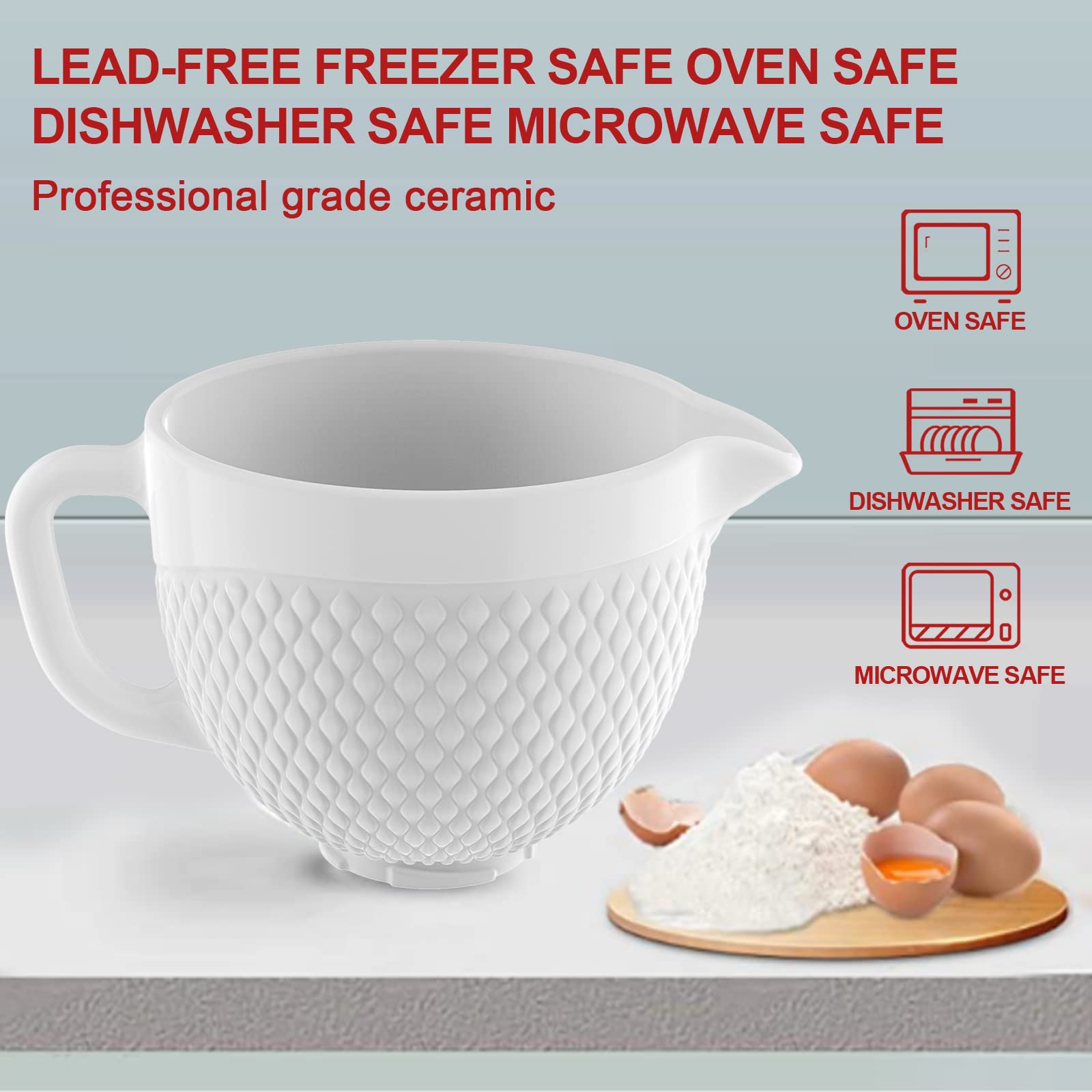 GVODE ceramic bowl with ergonomic handle for comfortable mixing and pouring