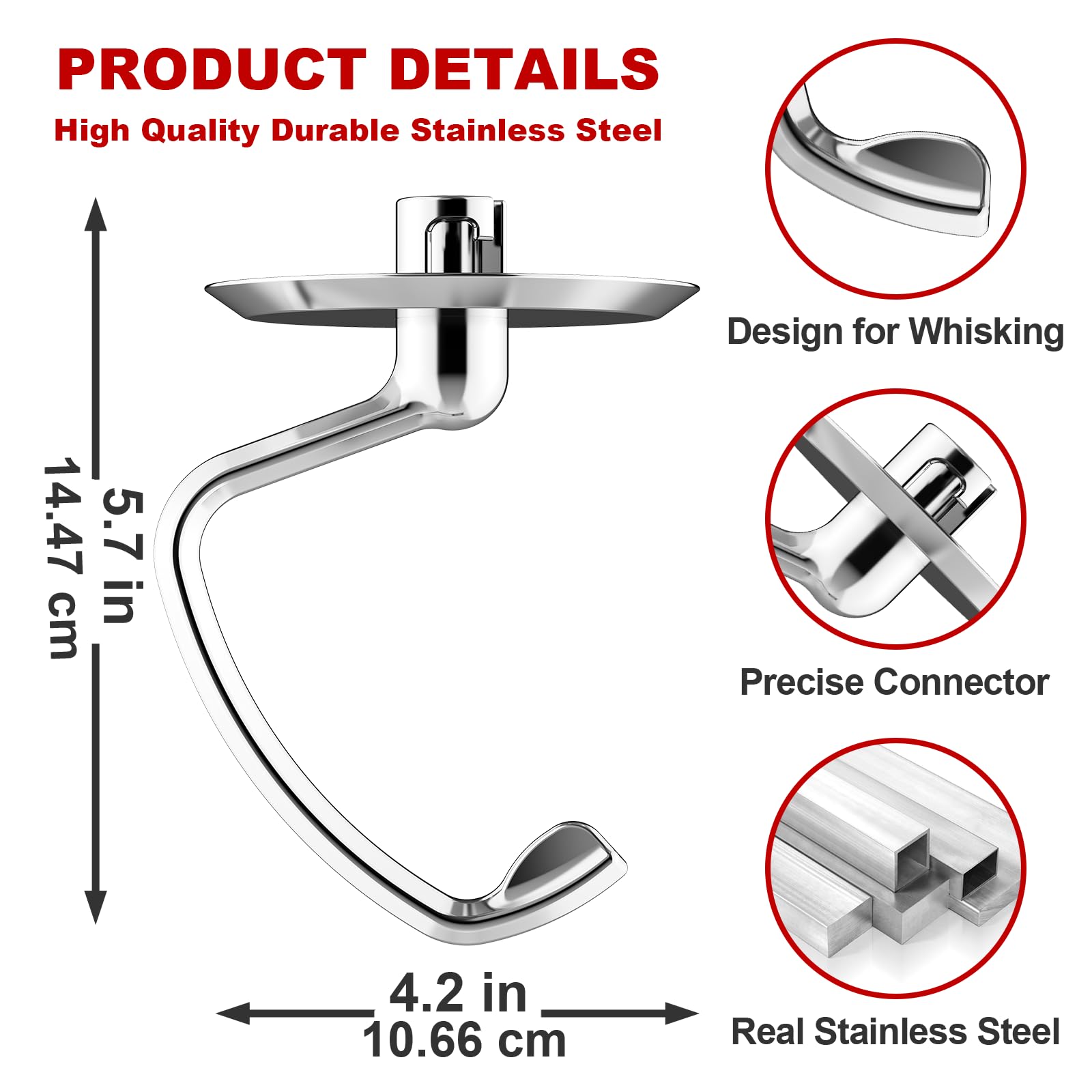 GVODE dishwasher-safe stainless dough hook cleans easily after baking