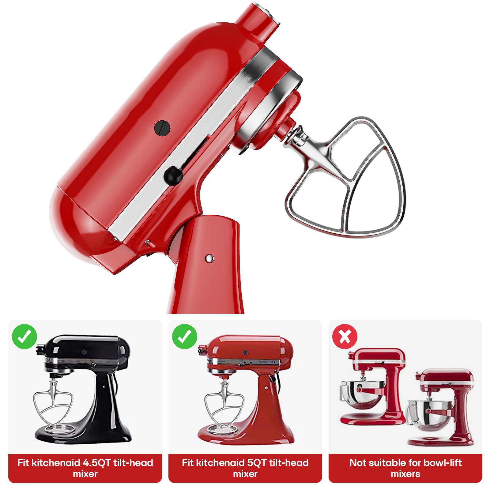 GVODE KitchenAid paddle attachment for tilt-head bowls, anti-shake stability