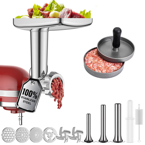 GVODE stainless steel meat grinder attachment for KitchenAid showcases durable, food-grade construction.