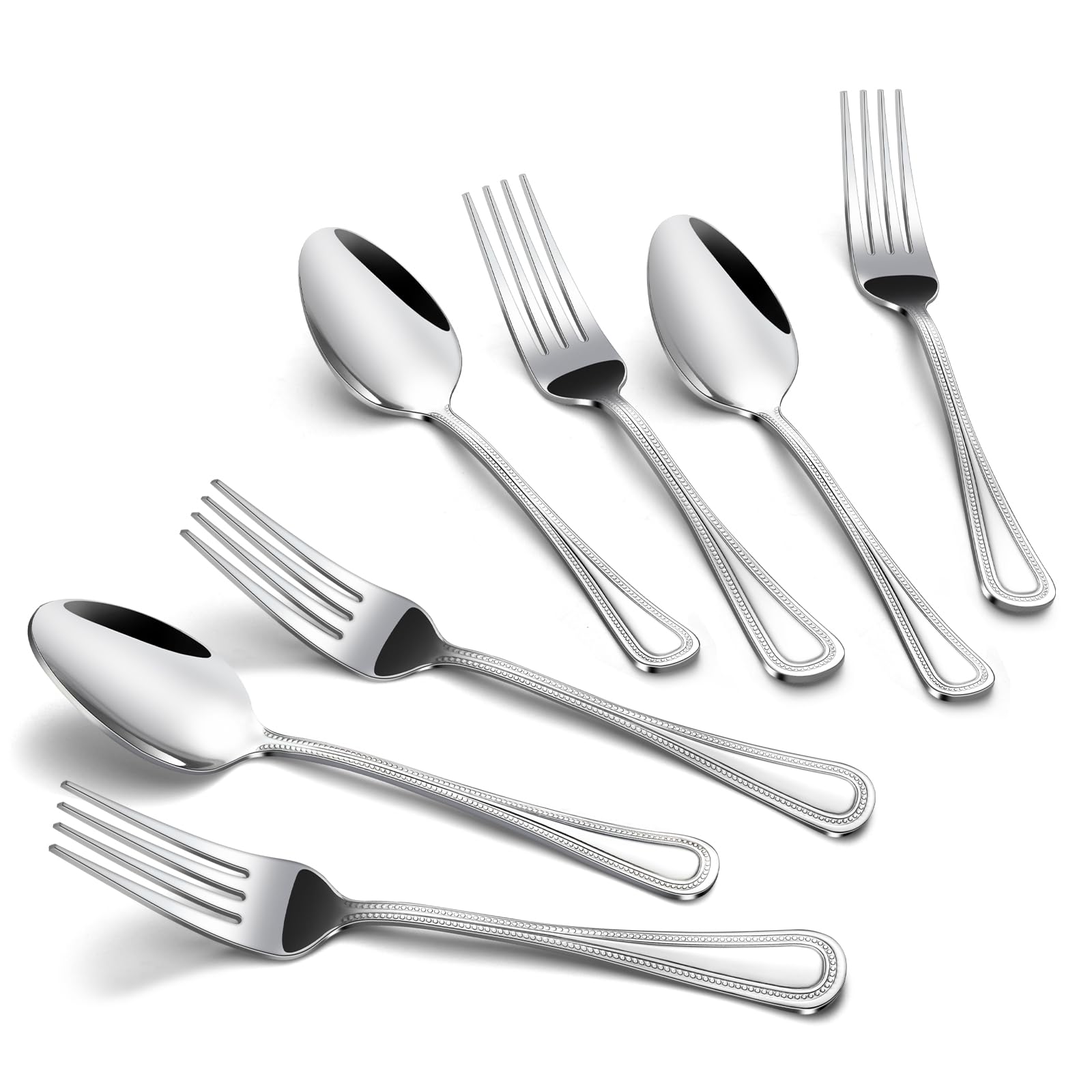 Gymdin 24-piece spoons and forks set with pearl dot handles for elegant table settings.
