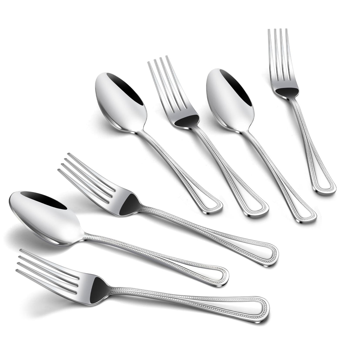 Gymdin 24-piece spoons and forks set with pearl dot handles for elegant table settings.