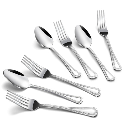 Gymdin 24-piece spoons and forks set with pearl dot handles for elegant table settings.