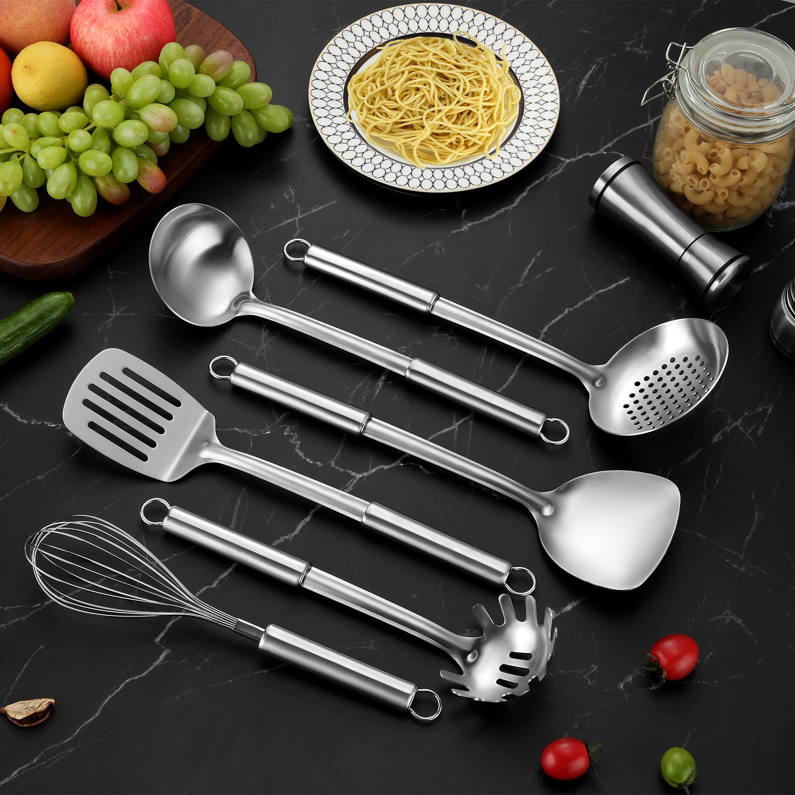 Gymdin 6-Piece Set slotted spoon drains and serves vegetables efficiently