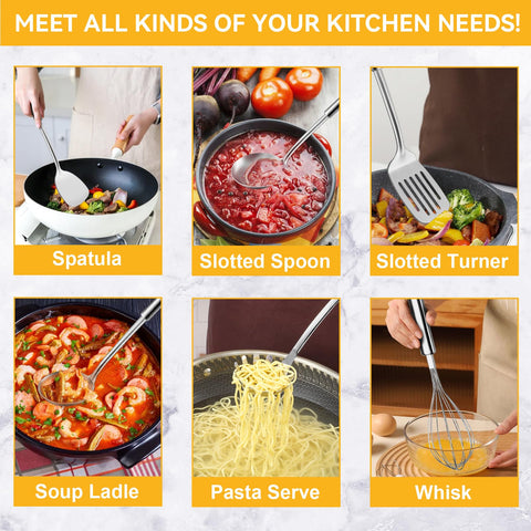 Gymdin 7-piece slotted spoon scoops and drains for versatile serving.