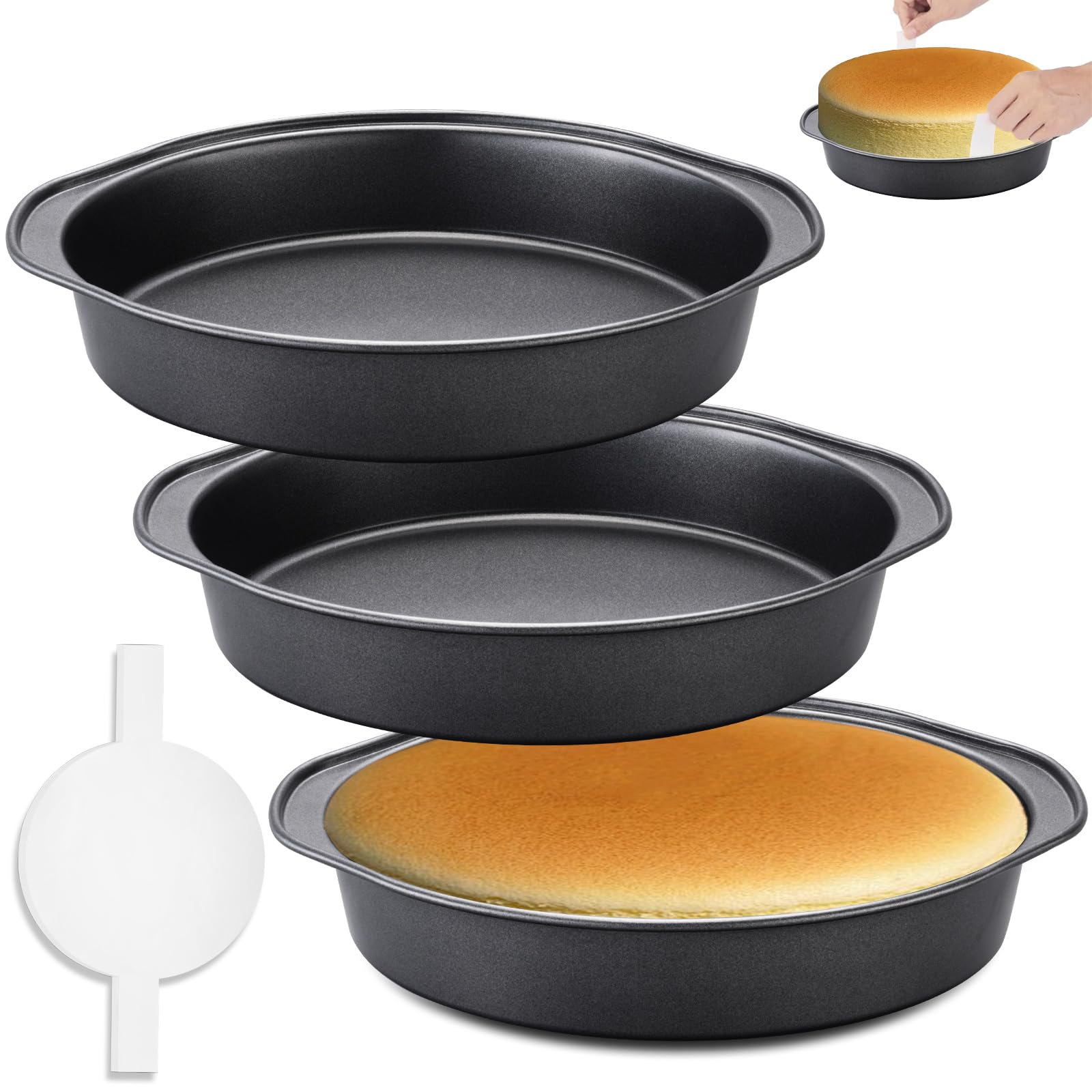 Gymdin 8-inch cake pan set with three pans for layered cakes and even baking.
