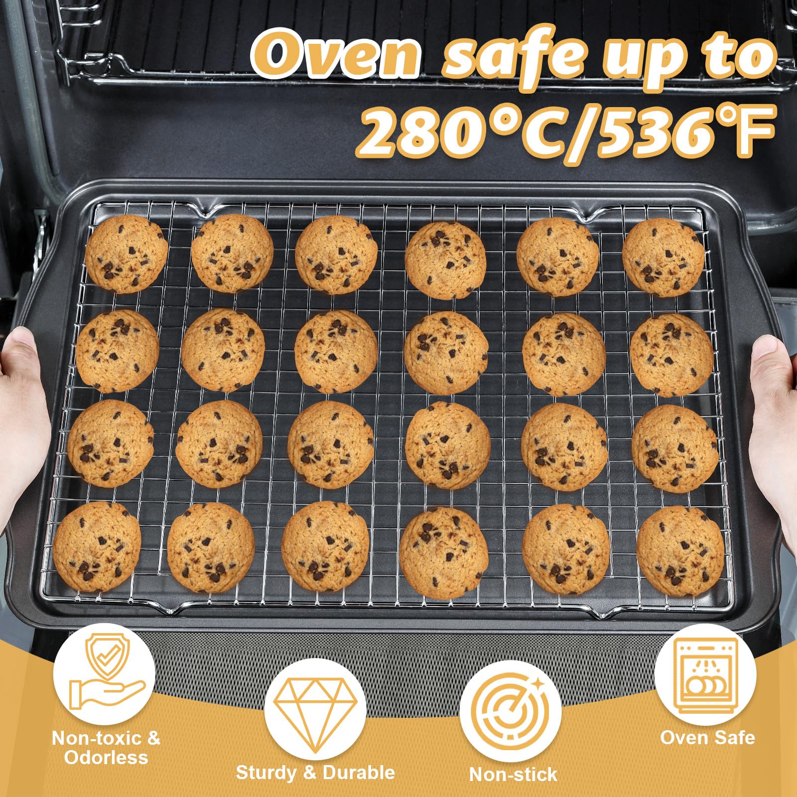 Gymdin low-profile set enhances oven airflow for even browning.