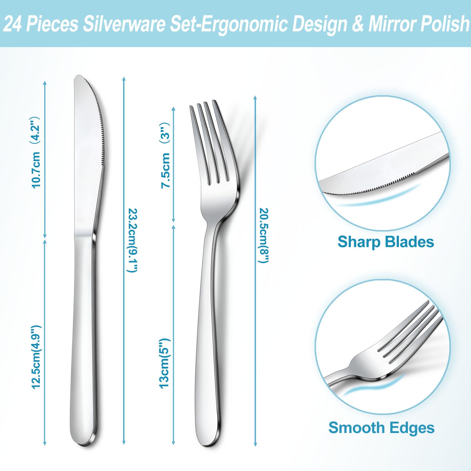 Gymdin stainless steel silverware with mirror-polished finish for safe handling