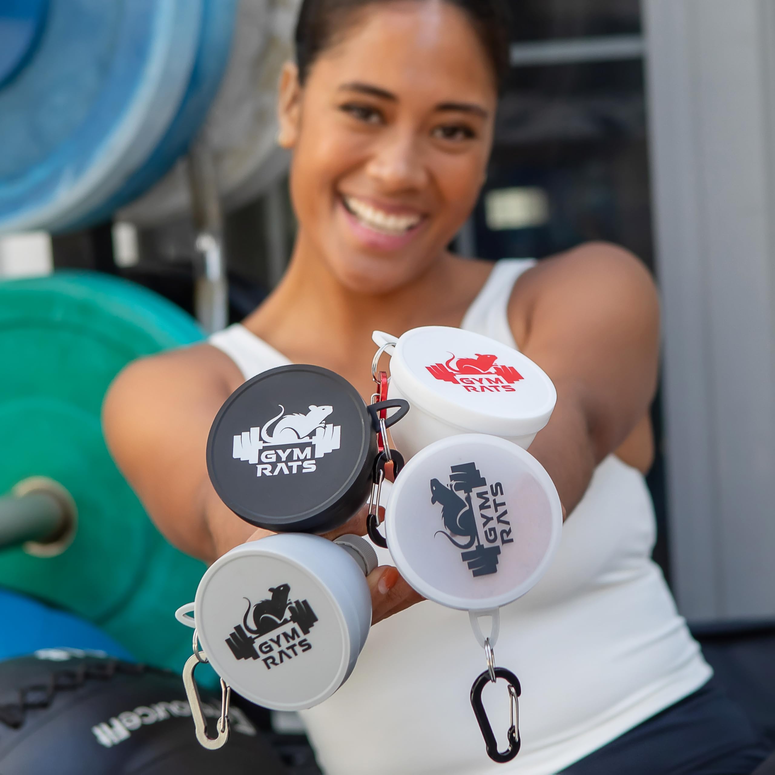 GYM RATS aluminum carabiner attachment keeps funnel accessible