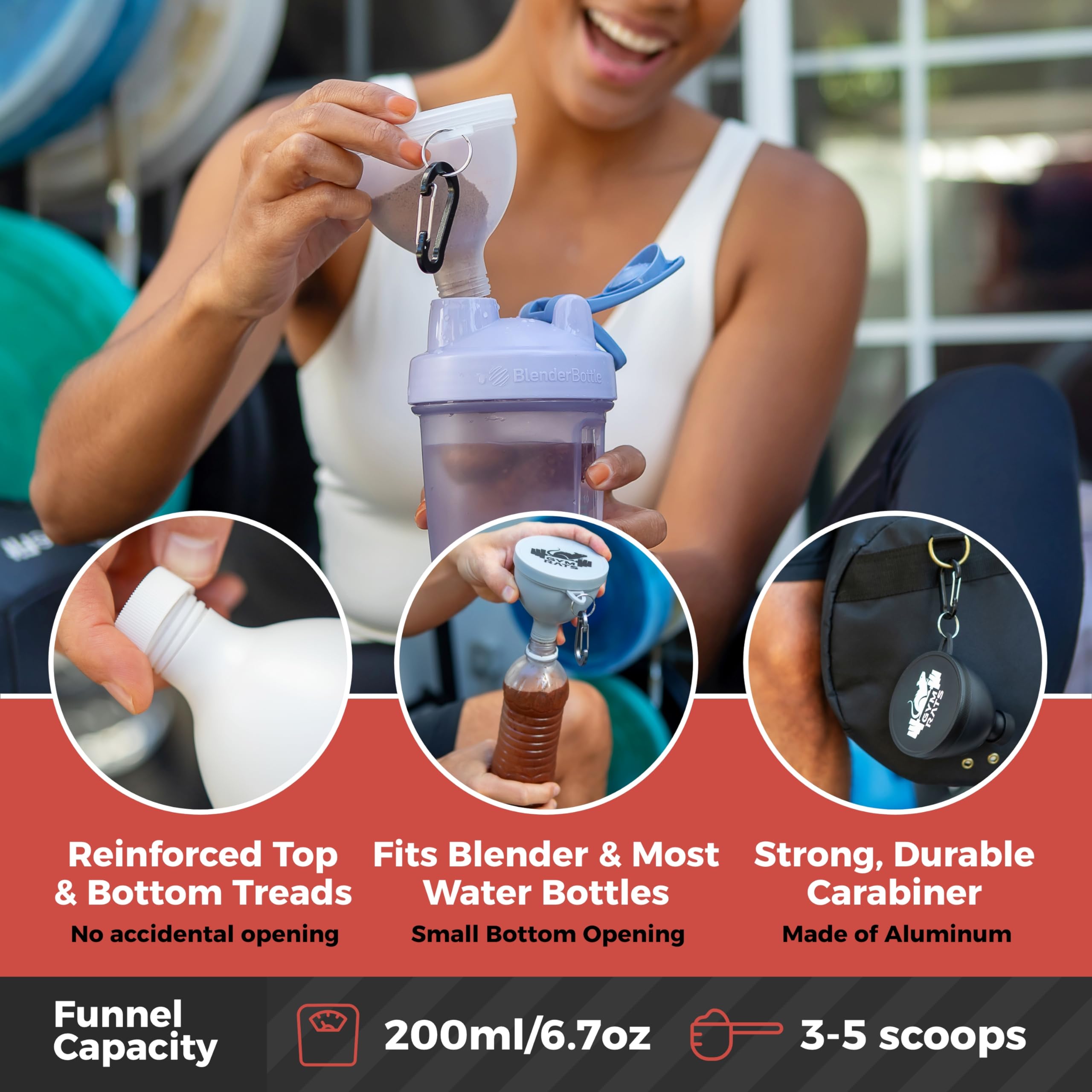 GYM RATS 200ml container holds 3–5 scoops for quick refills