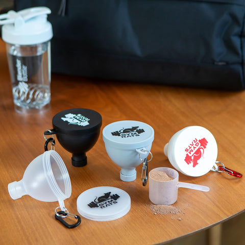GYM RATS shaker-compatible funnel for mess-free pours