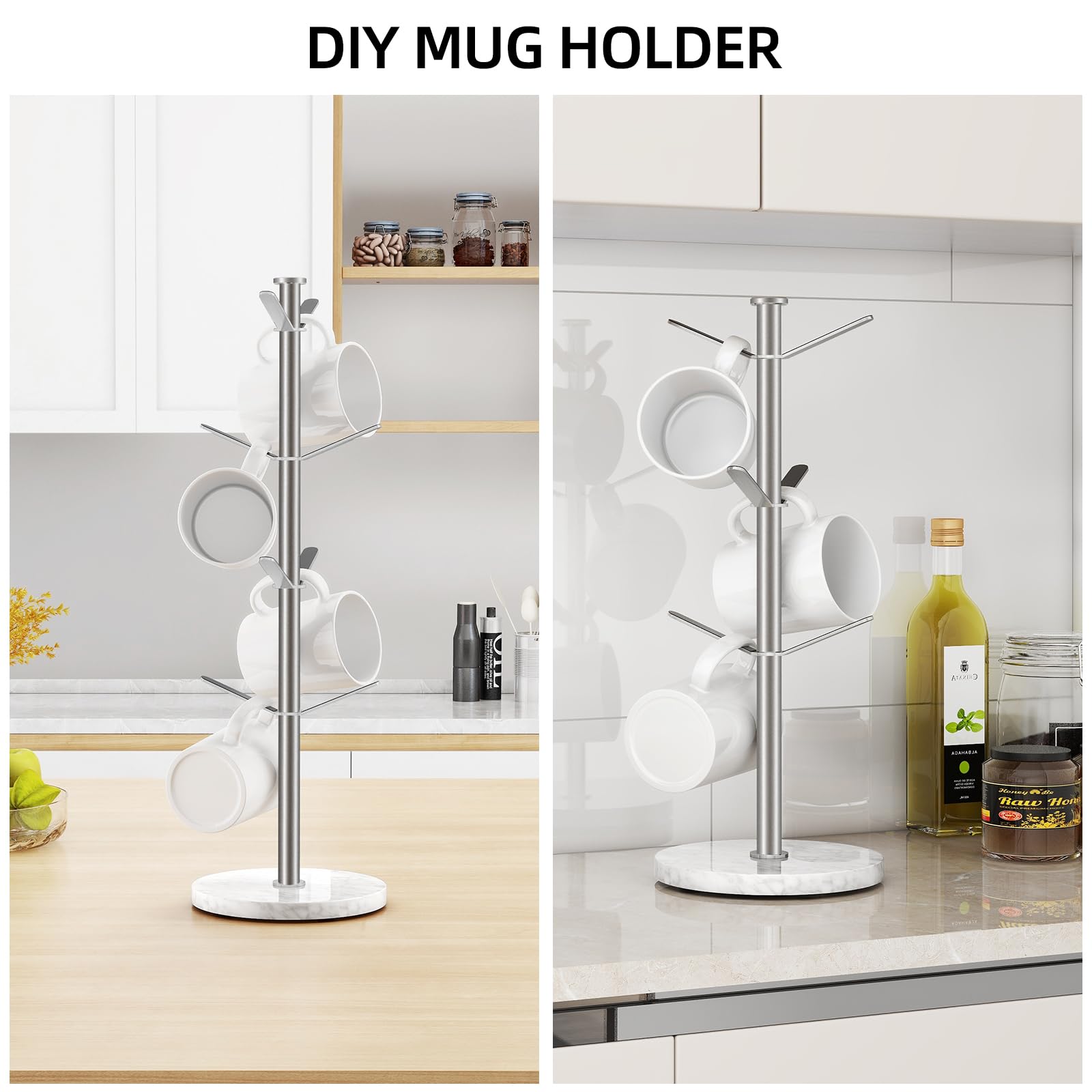 Gypie Assembly Height Adjustable allows custom mug arrangement.